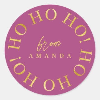Magenta Gold Christmas Ho Ho Ho ID1009 Ronde Sticker