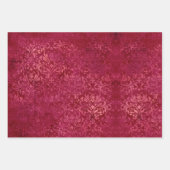 Magenta Gold Damask Grunge Textielpatroon Inpakpapier Vel (Voorkant)