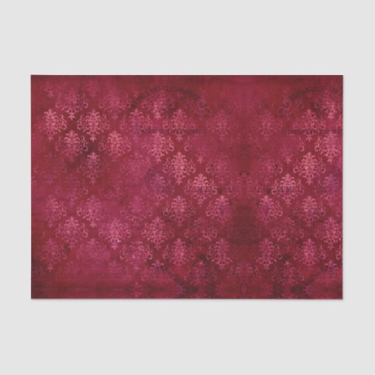  Magenta Gold Damask Grunge Textielpatroon Tissuepapier (Voorkant)