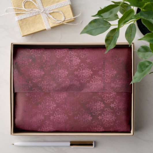 Magenta Gold Damask Grunge Textielpatroon Tissuepapier (Geschenk)
