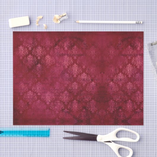  Magenta Gold Damask Grunge Textielpatroon Tissuepapier (Craft)