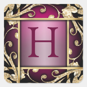 Magenta Gold Lattice Monogram Envelope Seal Vierkante Sticker