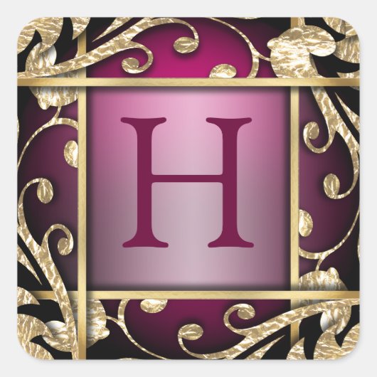 Magenta Gold Lattice Monogram Envelope Seal Vierkante Sticker (Voorkant)