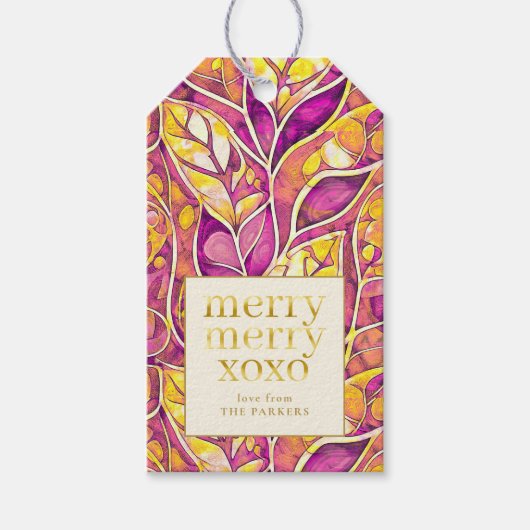 Magenta Gold Merry Merry Pattern#21 ID1009 Cadeaulabel (Voorkant)