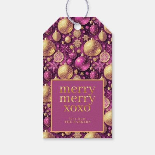Magenta Gold Merry Merry Pattern # 31 ID1009 Cadeaulabel (Voorkant)
