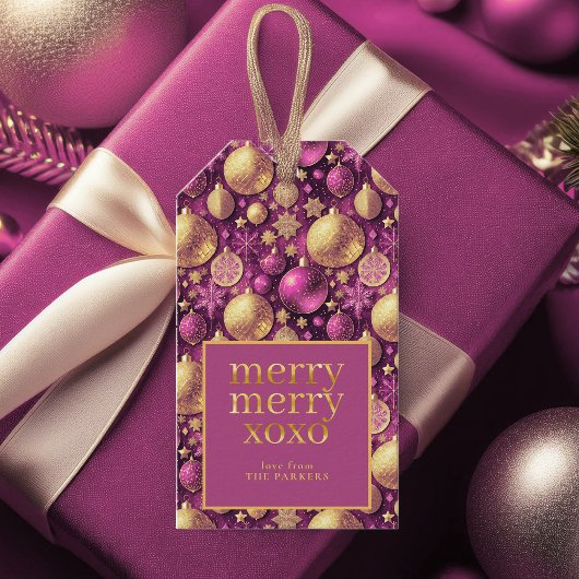 Magenta Gold Merry Merry Pattern # 31 ID1009 Cadeaulabel