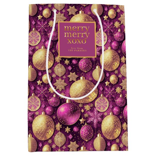 Magenta Gold Merry Merry Pattern # 31 ID1009 Medium Cadeauzakje (Voorkant)