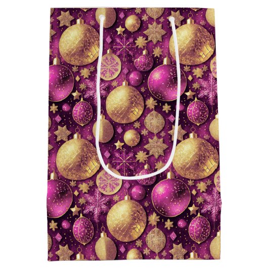 Magenta Gold Merry Merry Pattern # 31 ID1009 Medium Cadeauzakje (Achterkant)