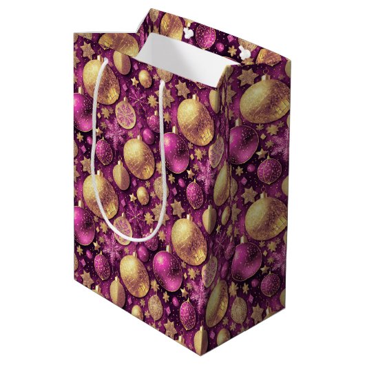 Magenta Gold Merry Merry Pattern # 31 ID1009 Medium Cadeauzakje (Achterkant Gekanteld)