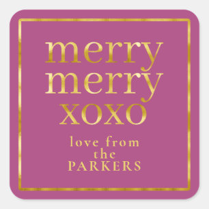 Magenta Gold Merry Merry XOXO ID1009 Vierkante Sticker