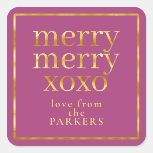 Magenta Gold Merry Merry XOXO ID1009 Vierkante Sticker (Voorkant)