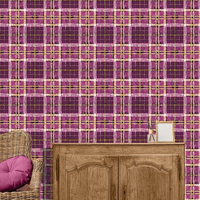 Magenta Gold Plaid Pattern#7 ID1009 Behang (Creator heeft geüpload)