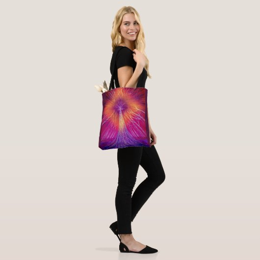 Magenta Golden Diamond Tree Tote Bag (Op model)