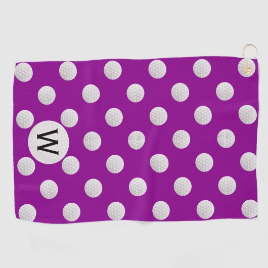 Magenta Golfbalpatroon Monogram Gepersonaliseerd Golfhanddoek (Horizontaal)