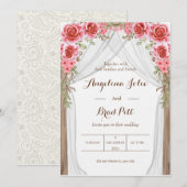 Magenta gordijn - Floral Painting Wedding Kaart (Voorkant / Achterkant)