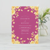 Magenta Goud Bloem Bruiloft Kaart (Staand voorkant)