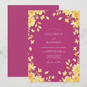 Magenta Goud Bloem Bruiloft Kaart (Voorkant / Achterkant)