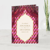 Magenta Goud Bloemengordijn Indische Hindoe Bruilo (Voorkant)