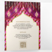 Magenta Goud Bloemengordijn Indische Hindoe Bruilo Drieluik Uitnodiging (Binnenzijde eerst)