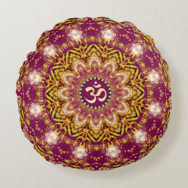 Magenta Goud Boho Spiritueel OM Yoga Rond Kussen