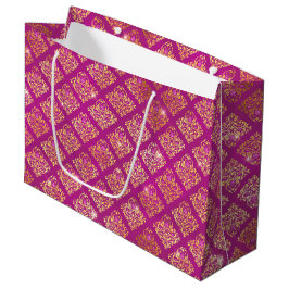 Magenta & Goud Damast Glitter Patroon Groot Cadeauzakje