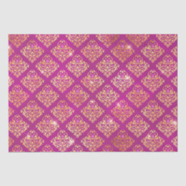 Magenta & Goud Damast Glitter Patroon Tissuepapier