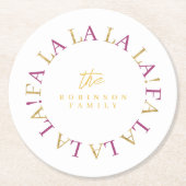 Magenta Goud Kerstmis Fa La ID1009 Ronde Kartonnen Onderzetter (Voorkant)