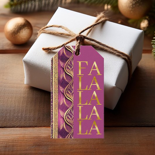Magenta Goud Kerstmis Fa La Patroon # 27 ID1009 Cadeaulabel