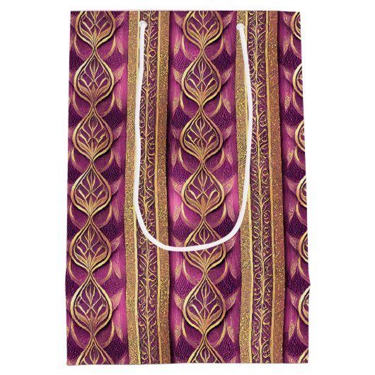 Magenta Goud Kerstmis Fa La Patroon # 27 ID1009 Medium Cadeauzakje (Achterkant)