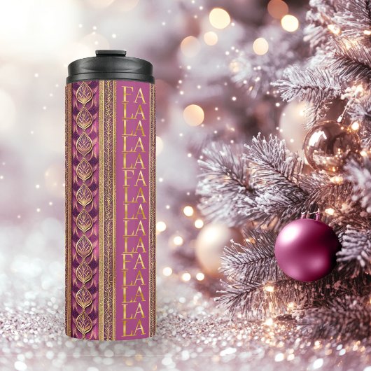 Magenta Goud Kerstmis Fa La Patroon # 27 ID1009 Thermosbeker