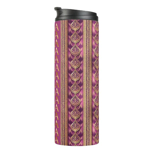 Magenta Goud Kerstmis Fa La Patroon # 27 ID1009 Thermosbeker (Geroteerd rechts)