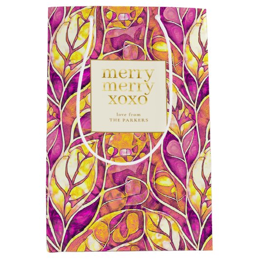 Magenta Goud Kerstmis Merry Patroon # 21 ID1009 Medium Cadeauzakje (Voorkant)