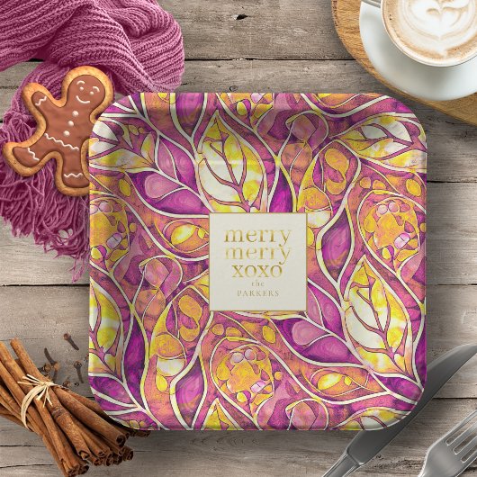 Magenta Goud Kerstmis Merry Patroon # 21 ID1009 Papieren Bordje