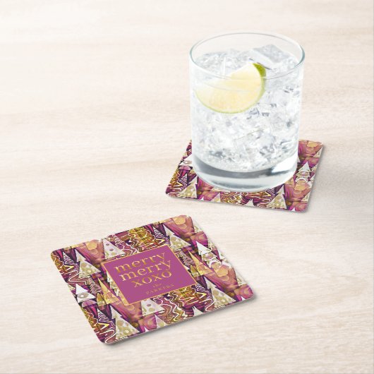 Magenta Goud Kerstmis Merry Patroon # 25 ID1009 Kartonnen Onderzetters (Insitu)