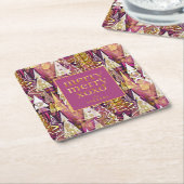 Magenta Goud Kerstmis Merry Patroon # 25 ID1009 Kartonnen Onderzetters (Schuin)