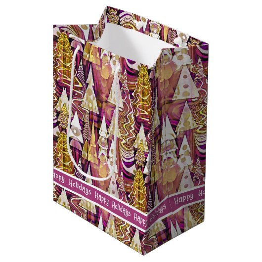 Magenta Goud Kerstmis Merry Patroon # 25 ID1009 Medium Cadeauzakje (Voorkant Gekanteld)