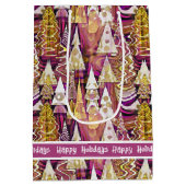 Magenta Goud Kerstmis Merry Patroon # 25 ID1009 Medium Cadeauzakje (Achterkant)