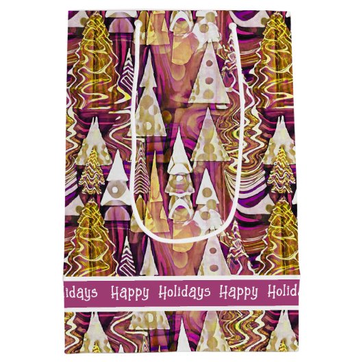 Magenta Goud Kerstmis Merry Patroon # 25 ID1009 Medium Cadeauzakje (Achterkant)