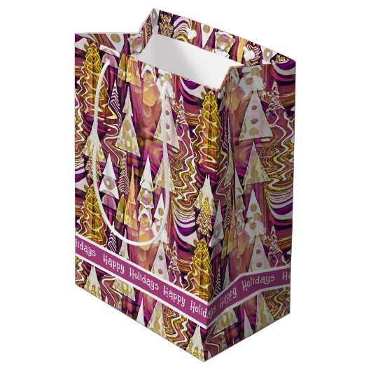 Magenta Goud Kerstmis Merry Patroon # 25 ID1009 Medium Cadeauzakje (Achterkant Gekanteld)