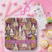 Magenta Goud Kerstmis Merry Patroon # 25 ID1009 Papieren Bordje (Feest)