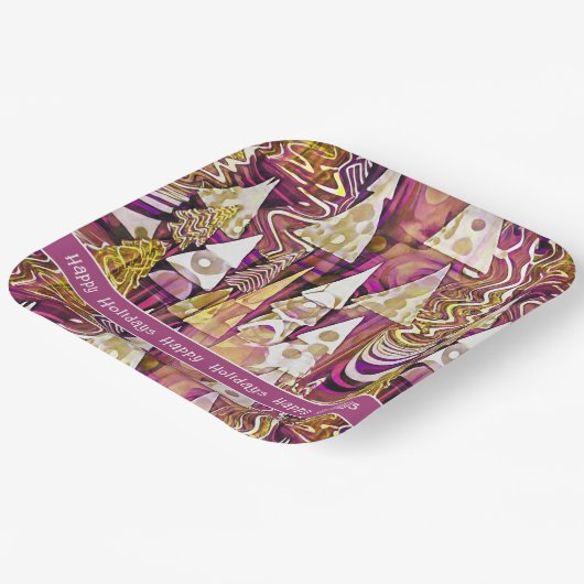 Magenta Goud Kerstmis Merry Patroon # 25 ID1009 Papieren Bordje (Gebogen)