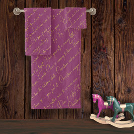 Magenta Goud Kerstmis Typografie Patroon36 ID1009 Bad Handdoek