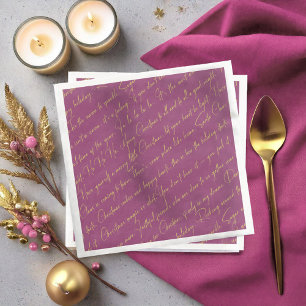 Magenta Goud Kerstmis Typografie Patroon36 ID1009 Servet