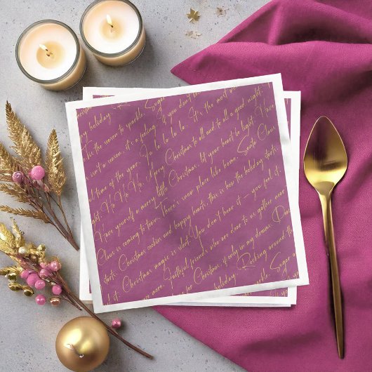 Magenta Goud Kerstmis Typografie Patroon36 ID1009 Servet