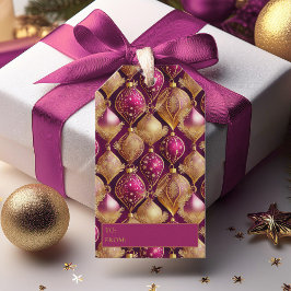 Magenta Goud Kerstmispatroon#12 ID1009 Cadeaulabel