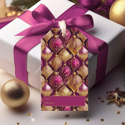 Magenta Goud Kerstmispatroon#12 ID1009 Cadeaulabel