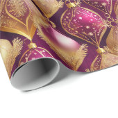Magenta Goud Kerstmispatroon#12 ID1009 Cadeaupapier (Rol Hoek)