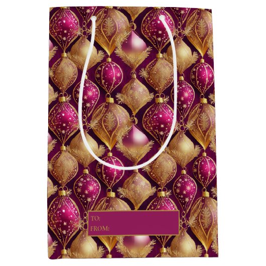Magenta Goud Kerstmispatroon#12 ID1009 Medium Cadeauzakje (Voorkant)