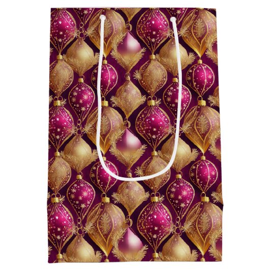 Magenta Goud Kerstmispatroon#12 ID1009 Medium Cadeauzakje (Achterkant)