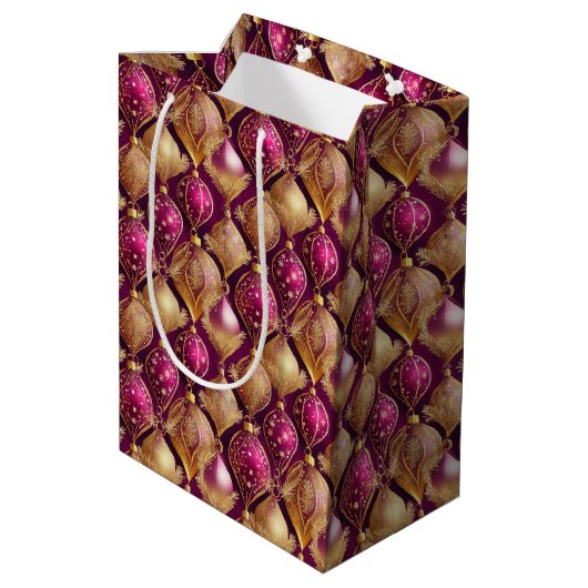 Magenta Goud Kerstmispatroon#12 ID1009 Medium Cadeauzakje (Achterkant Gekanteld)
